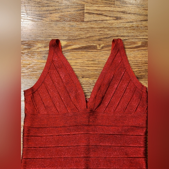 🔥Sexy Red Sparkly Rayon V-Neck Bandage Bodycon Club Dress Women's M - Picture 8 of 10